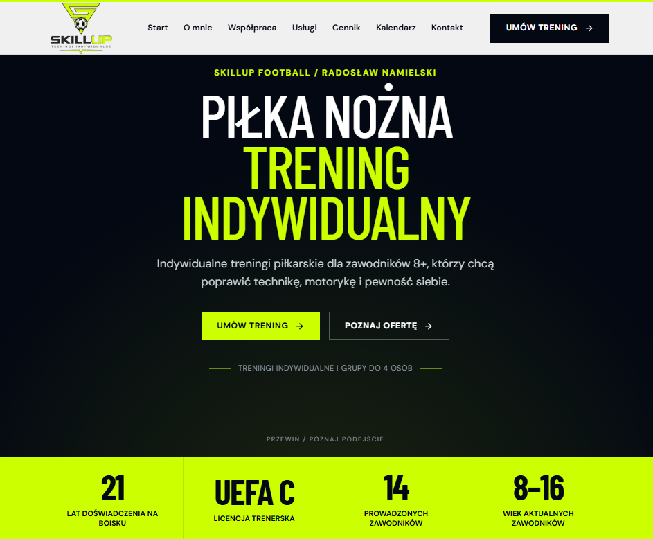 Screenshot strony SkillUp Football
